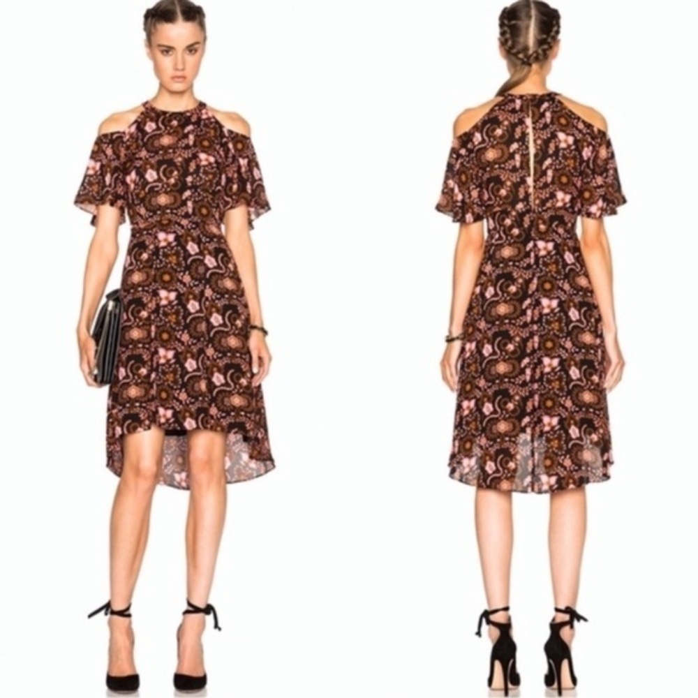 A.L.C. NWOT Black Pink Print Silk Cold Shoulder Dress 0